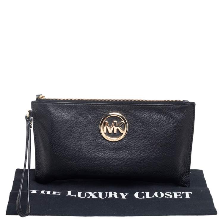 Pre Owned Michael Kors Black Leather Jet Set Wristlet Pouch