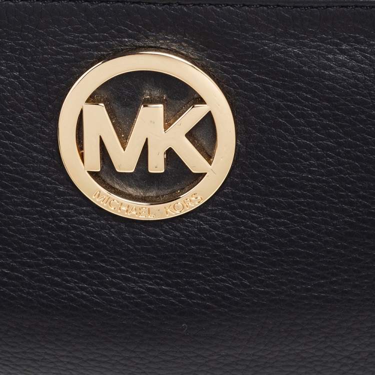 Pre Owned Michael Kors Black Leather Jet Set Wristlet Pouch