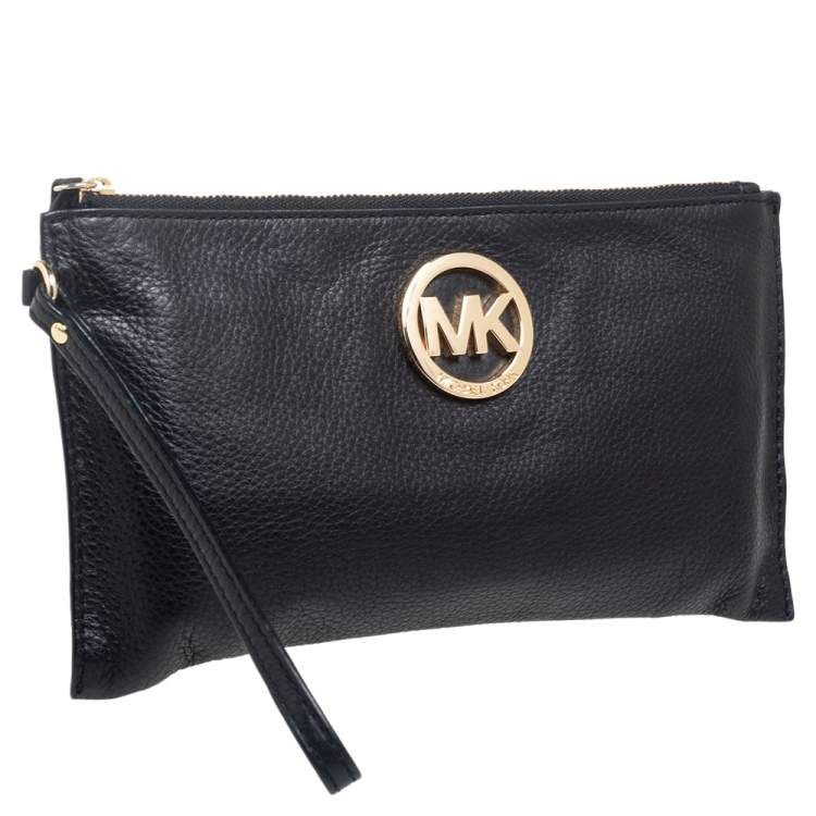Pre Owned Michael Kors Black Leather Jet Set Wristlet Pouch