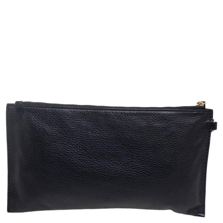 Pre Owned Michael Kors Black Leather Jet Set Wristlet Pouch