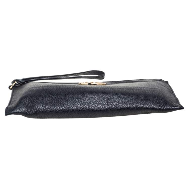 Pre Owned Michael Kors Black Leather Jet Set Wristlet Pouch