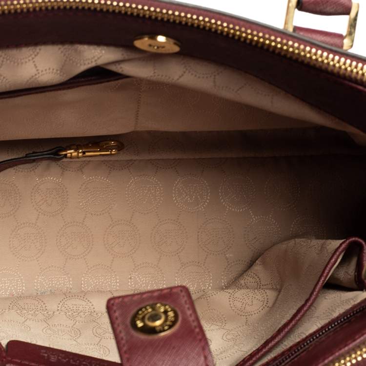 Pre Owned Michael Kors Black/Burgundy Leather and Snakeskin Embossed Leather Kellen Tote