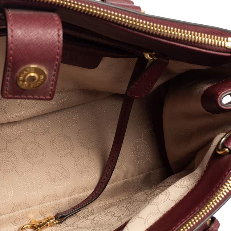 Pre Owned Michael Kors Black/Burgundy Leather and Snakeskin Embossed Leather Kellen Tote