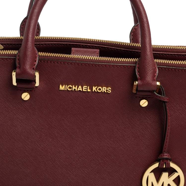 Pre Owned Michael Kors Black/Burgundy Leather and Snakeskin Embossed Leather Kellen Tote