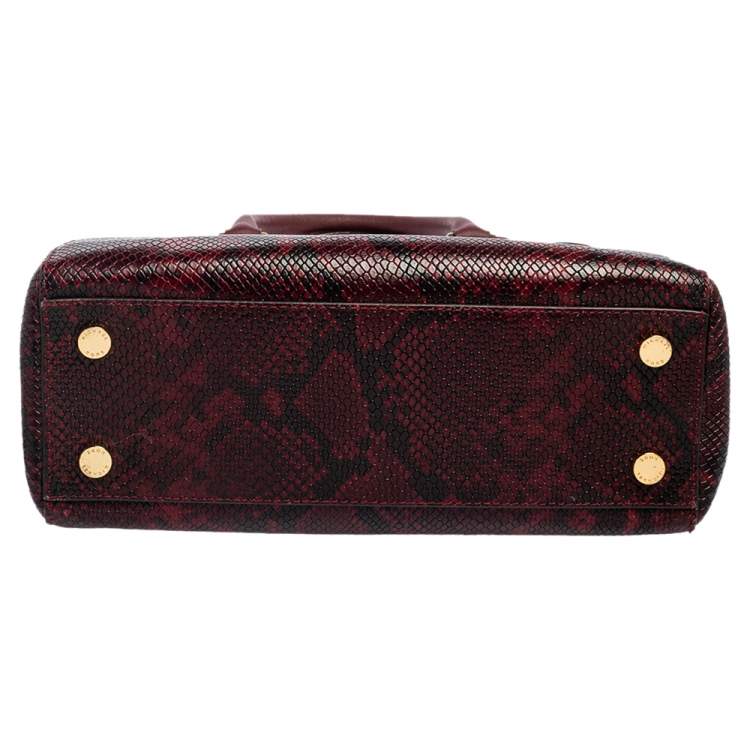 Pre Owned Michael Kors Black/Burgundy Leather and Snakeskin Embossed Leather Kellen Tote