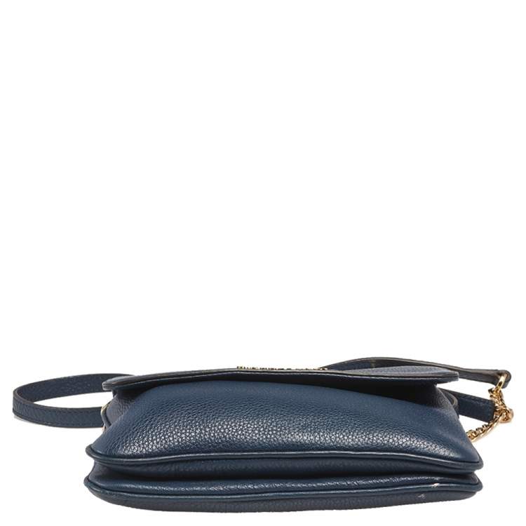 Pre Owned Michael Kors Blue Leather Jet Set Flap Crossbody Bag