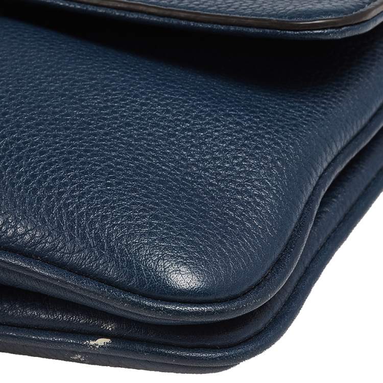 Pre Owned Michael Kors Blue Leather Jet Set Flap Crossbody Bag