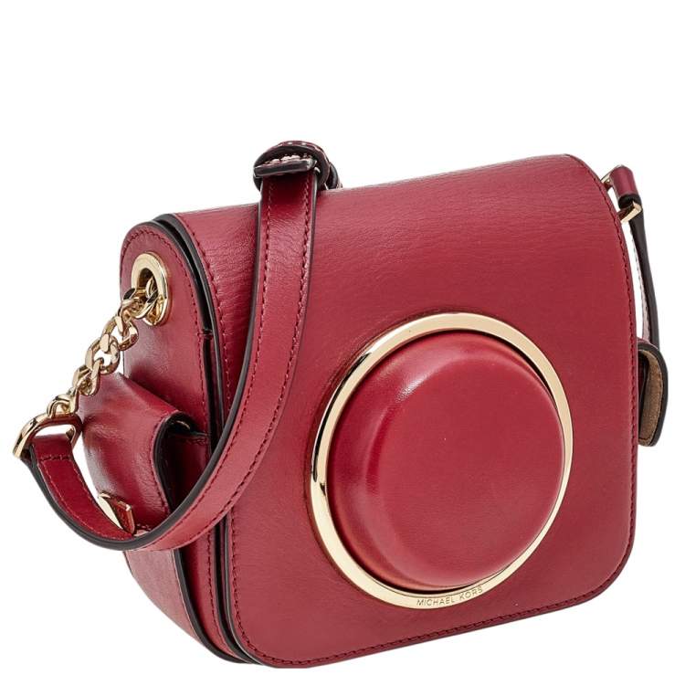 Pre Owned Michael Michael Kors Red Leather Scout Camera Crossbody Bag