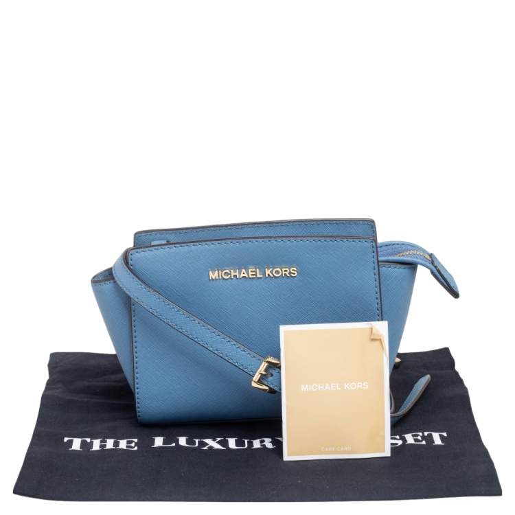 Pre Owned Michael Kors Light Blue Leather Mini Selma Crossbody Bag