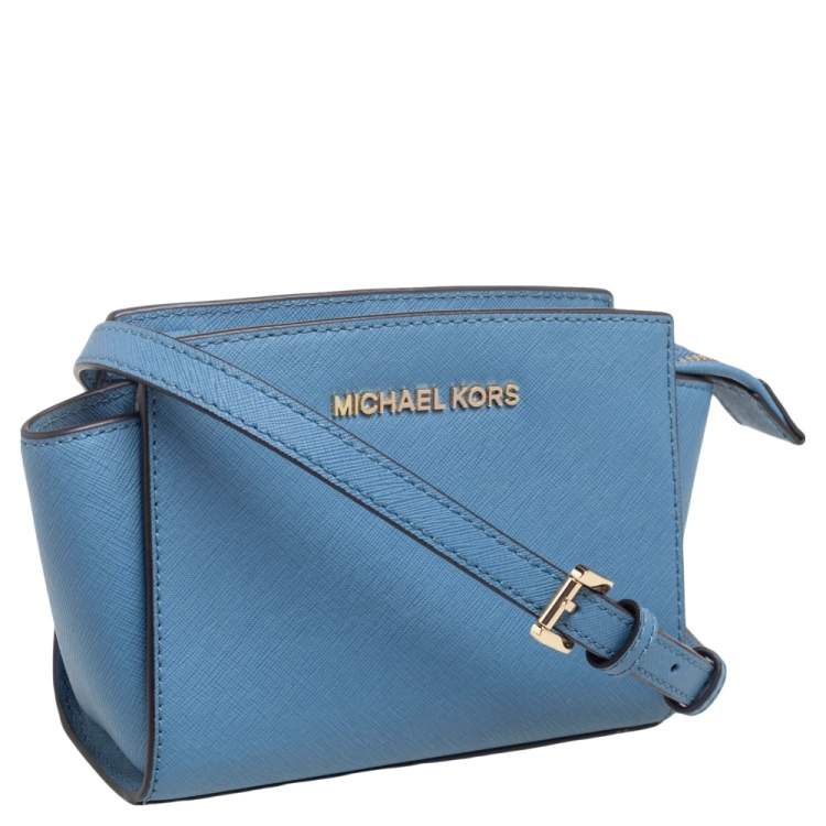 Pre Owned Michael Kors Light Blue Leather Mini Selma Crossbody Bag
