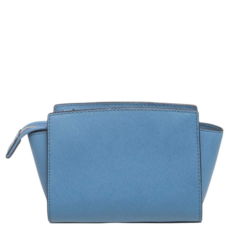 Pre Owned Michael Kors Light Blue Leather Mini Selma Crossbody Bag