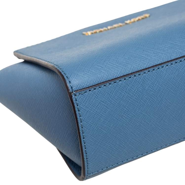 Pre Owned Michael Kors Light Blue Leather Mini Selma Crossbody Bag