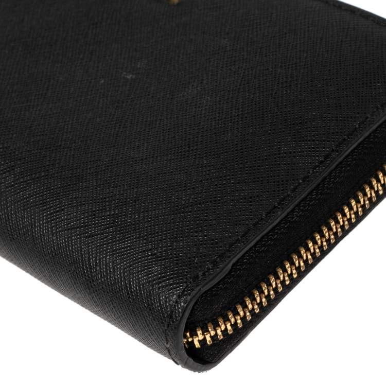 Pre Owned Michael Kors Black Leather Jet Set Zip Around Wallet