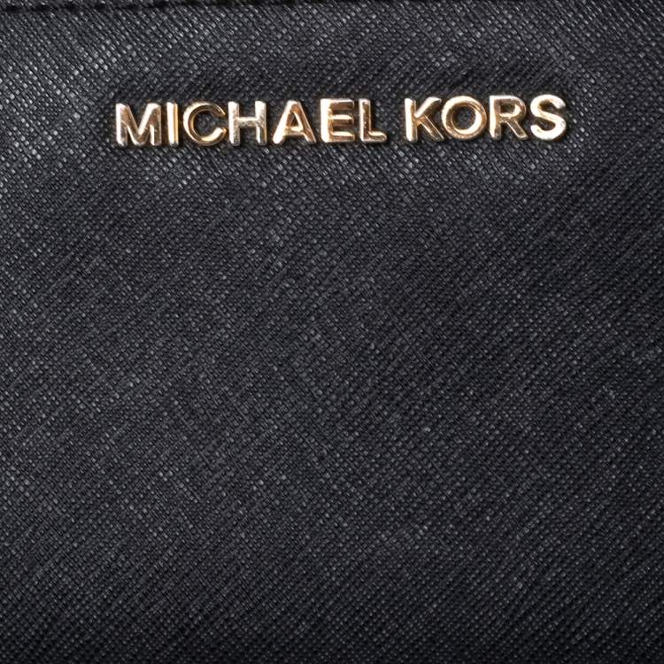 Pre Owned Michael Kors Black Leather Jet Set Zip Around Wallet