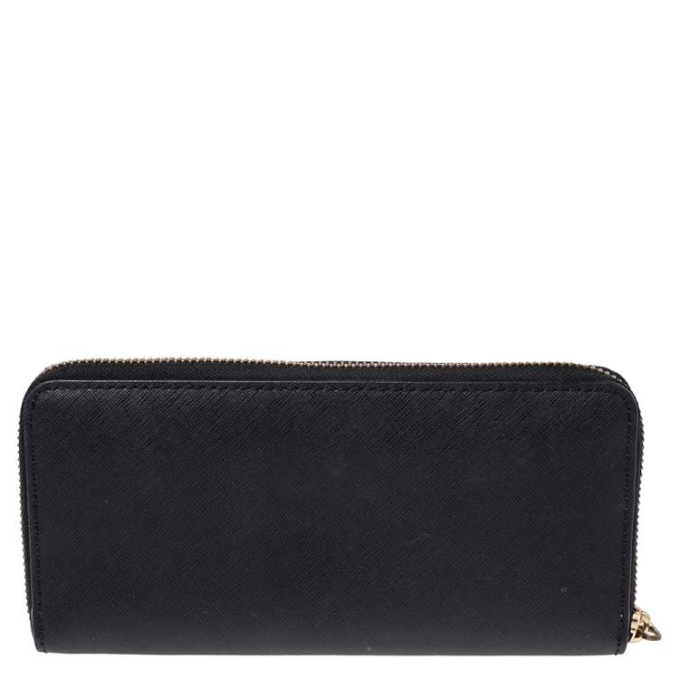 Pre Owned Michael Kors Black Leather Jet Set Zip Around Wallet