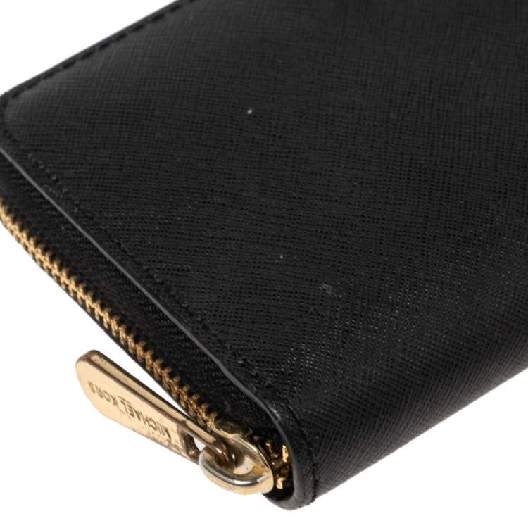 Pre Owned Michael Kors Black Leather Jet Set Zip Around Wallet