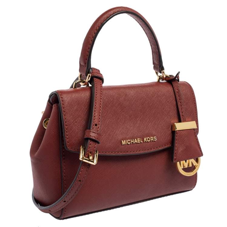 Pre Owned Michael Kors Dark Red Leather Extra Small Ava Top Handle Bag