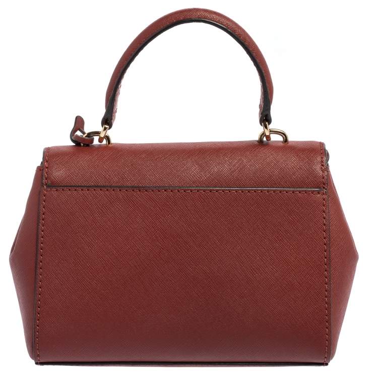 Pre Owned Michael Kors Dark Red Leather Extra Small Ava Top Handle Bag