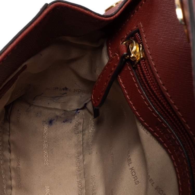 Pre Owned Michael Kors Dark Red Leather Extra Small Ava Top Handle Bag
