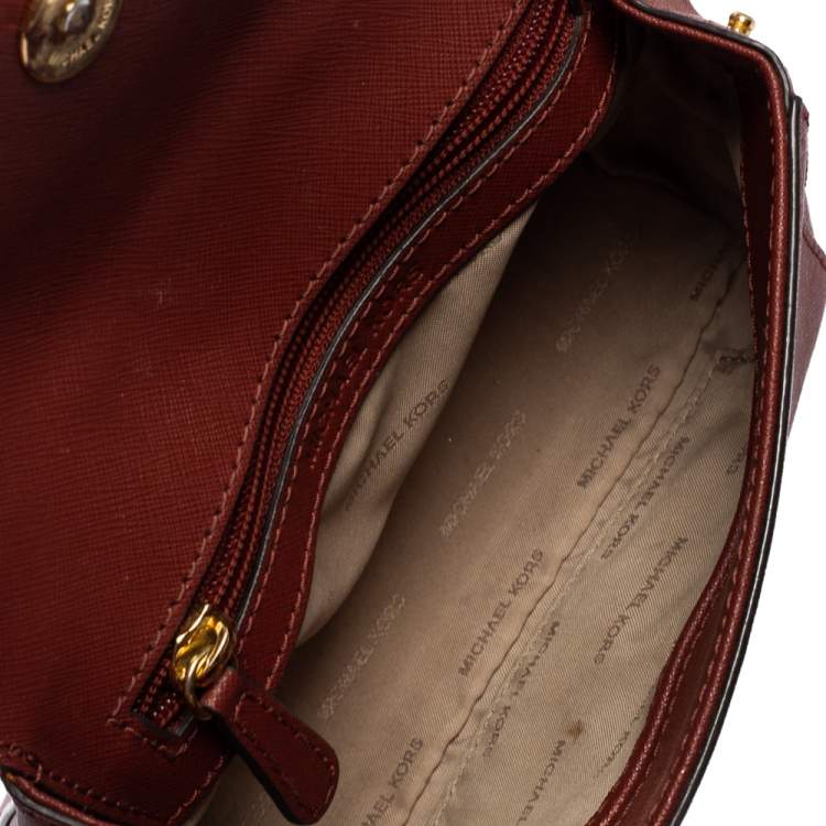 Pre Owned Michael Kors Dark Red Leather Extra Small Ava Top Handle Bag