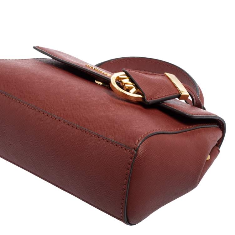 Pre Owned Michael Kors Dark Red Leather Extra Small Ava Top Handle Bag