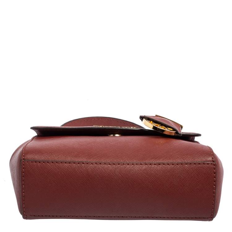 Pre Owned Michael Kors Dark Red Leather Extra Small Ava Top Handle Bag
