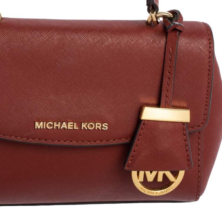 Pre Owned Michael Kors Dark Red Leather Extra Small Ava Top Handle Bag