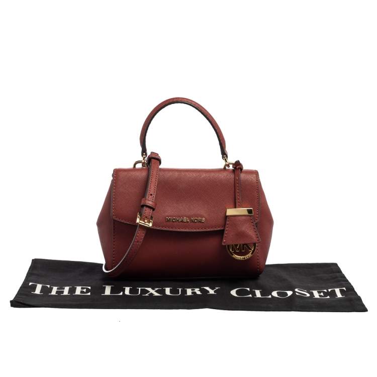 Pre Owned Michael Kors Dark Red Leather Extra Small Ava Top Handle Bag