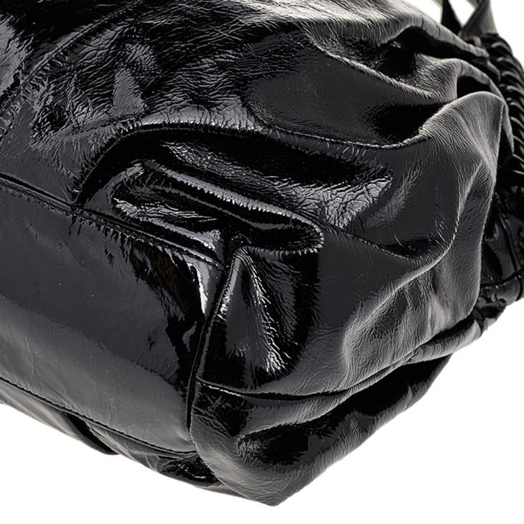 Pre Owned Michael Kors Black Patent Leather Chain Hobo