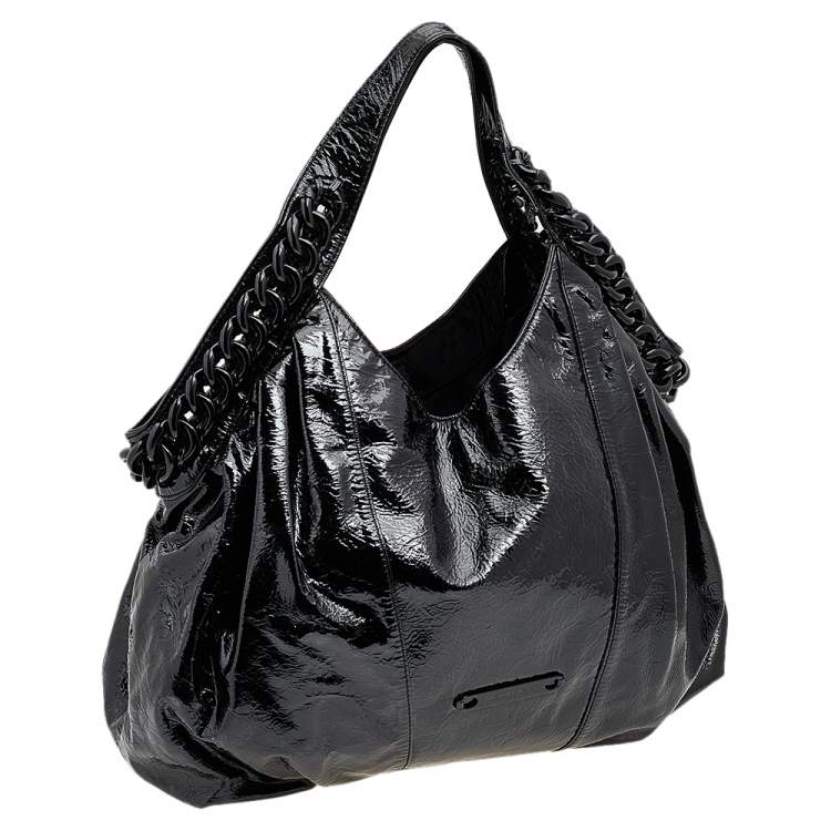 Pre Owned Michael Kors Black Patent Leather Chain Hobo