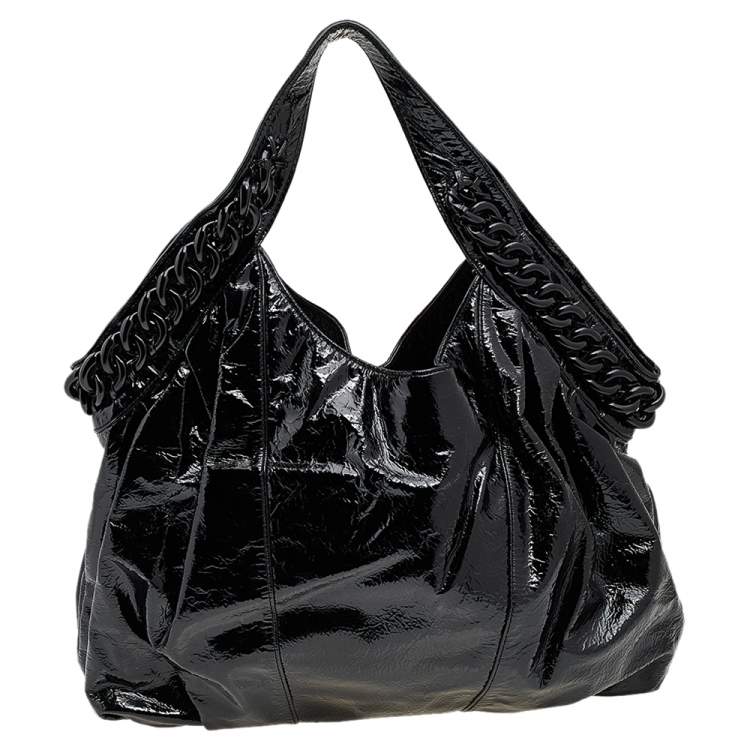 Pre Owned Michael Kors Black Patent Leather Chain Hobo
