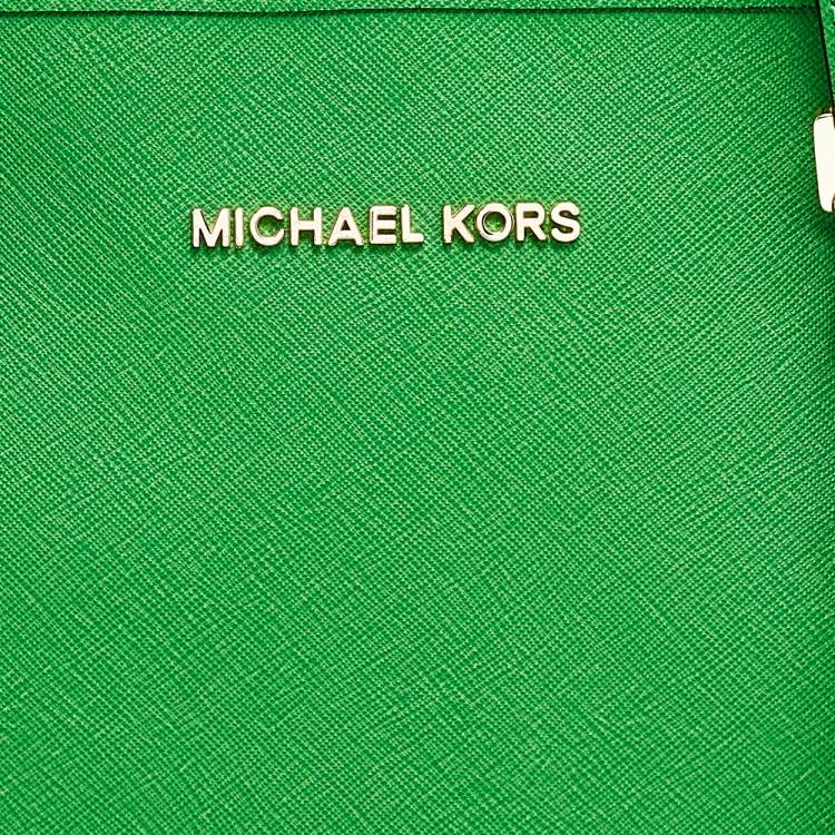 Pre Owned Michael Kors Green Leather Small Jet Set Travel Tote