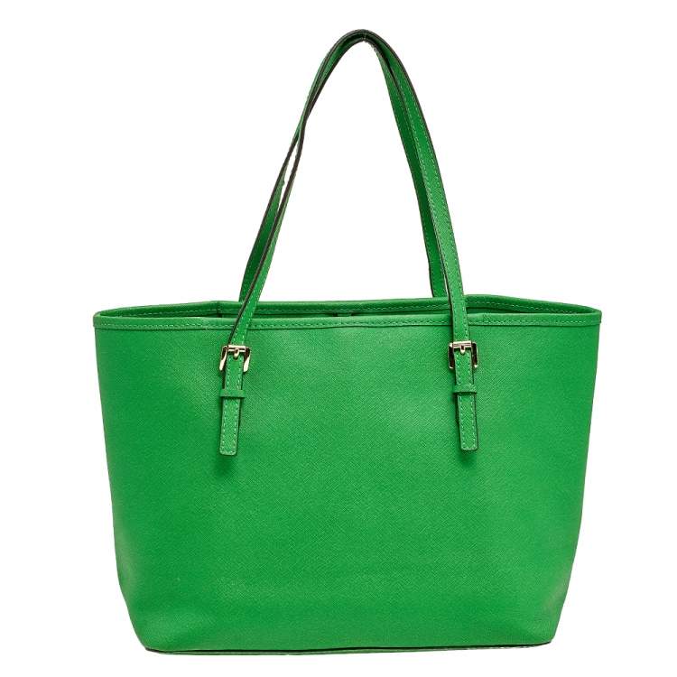 Pre Owned Michael Kors Green Leather Small Jet Set Travel Tote