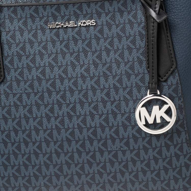 Pre Owned Michael Kors Blue Signature Canvas & Leather Kimberly Tote