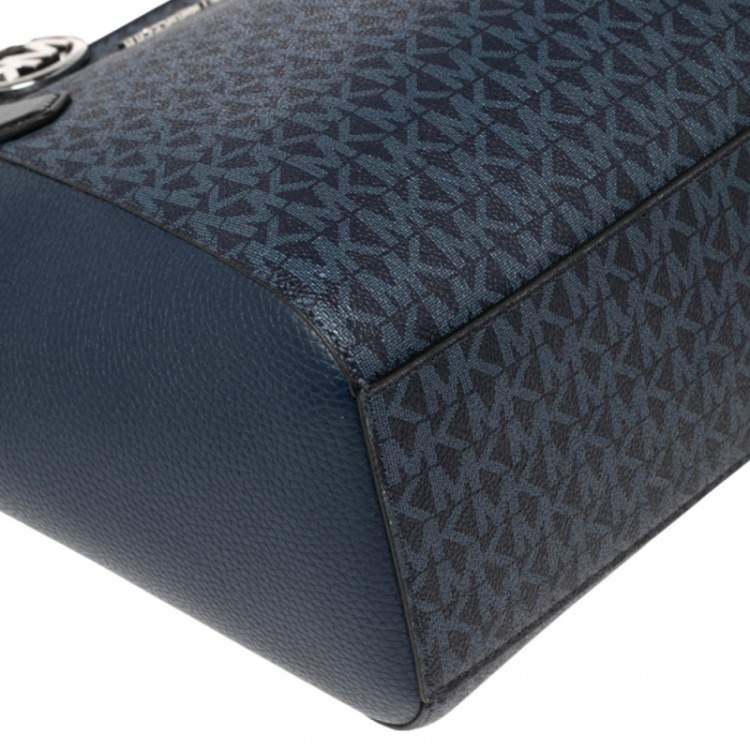 Pre Owned Michael Kors Blue Signature Canvas & Leather Kimberly Tote