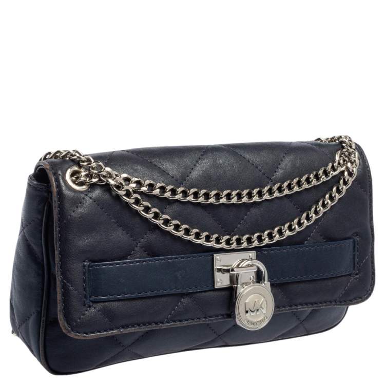 Pre Owned Michael Kors Navy Blue Quilted Leather Hamilton Chain Shoulder Bag