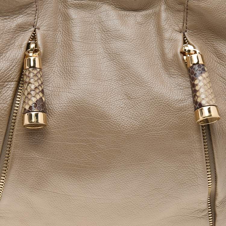 Pre Owned Michael Kors Beige Python and Leather Tonne Hobo