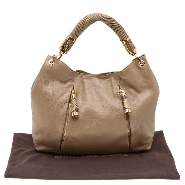 Pre Owned Michael Kors Beige Python and Leather Tonne Hobo