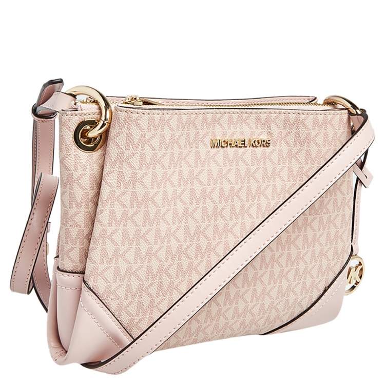 Pre Owned Michael Kors Pink Coated Canvas and Leather Nicole Crossbody Bag