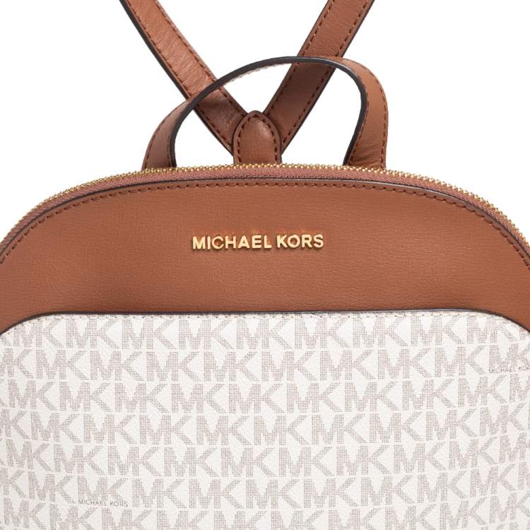 Pre Owned MICHAEL Michael Kors White/Tan Signature Canvas And Leather Emmy Backpack