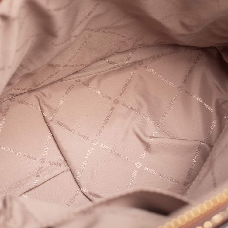 Pre Owned MICHAEL Michael Kors White/Tan Signature Canvas And Leather Emmy Backpack