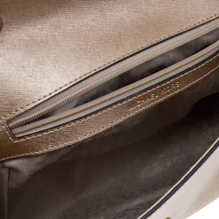 Pre Owned Michael Kors Metallic Gold Leather Small Ava Top Handle Bag