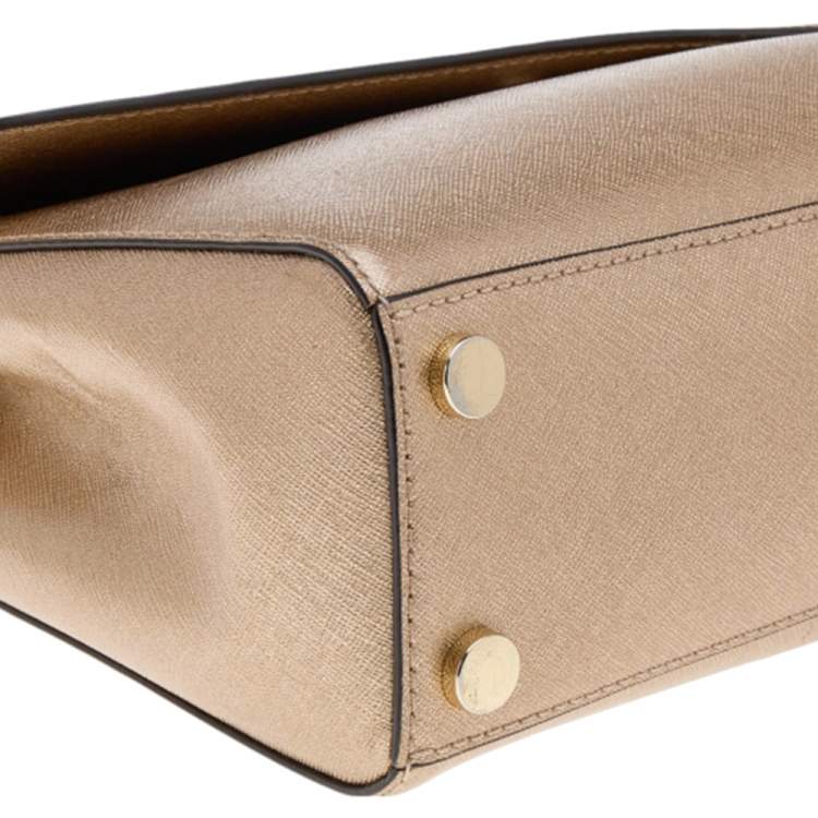 Pre Owned Michael Kors Metallic Gold Leather Small Ava Top Handle Bag