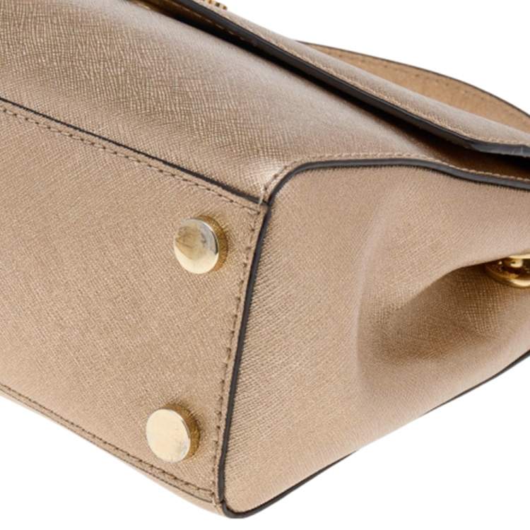 Pre Owned Michael Kors Metallic Gold Leather Small Ava Top Handle Bag