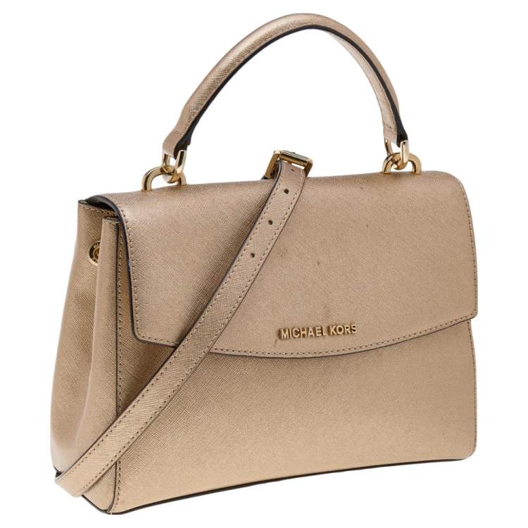 Pre Owned Michael Kors Metallic Gold Leather Small Ava Top Handle Bag