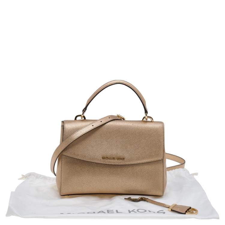 Pre Owned Michael Kors Metallic Gold Leather Small Ava Top Handle Bag