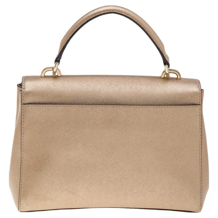 Pre Owned Michael Kors Metallic Gold Leather Small Ava Top Handle Bag