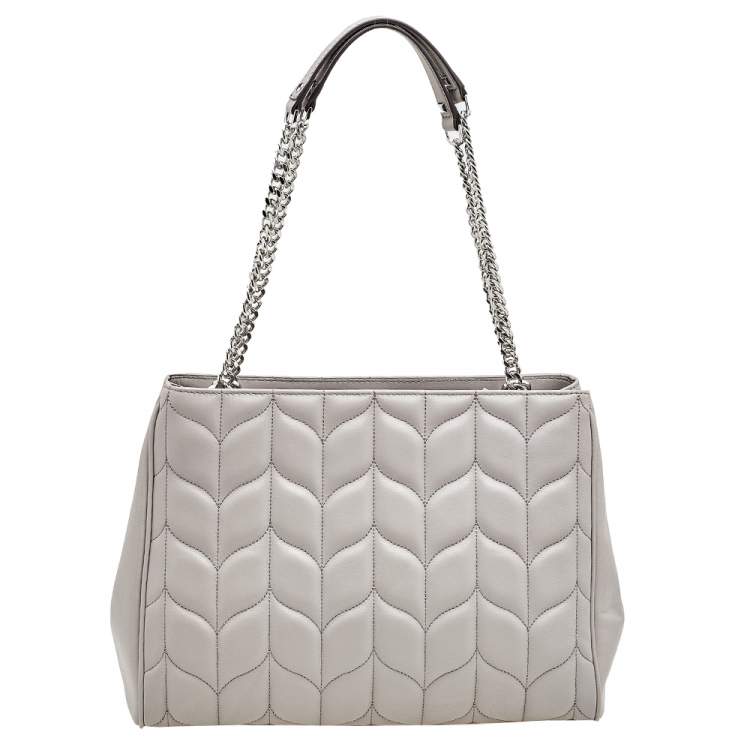 Pre Owned Michael Kors Grey Quilted Leather Peyton Large Convertible Tote
