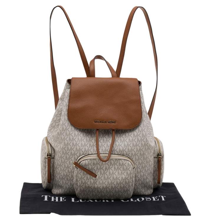 Pre Owned Michael Kors White Signature Coated Canvas and Leather Large Abbey Backpack