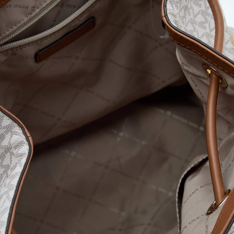 Pre Owned Michael Kors White Signature Coated Canvas and Leather Large Abbey Backpack